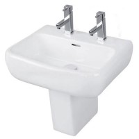Rak Ceramics Rectangular Semi Pedestal Basin 520mm 2 Tap Hole