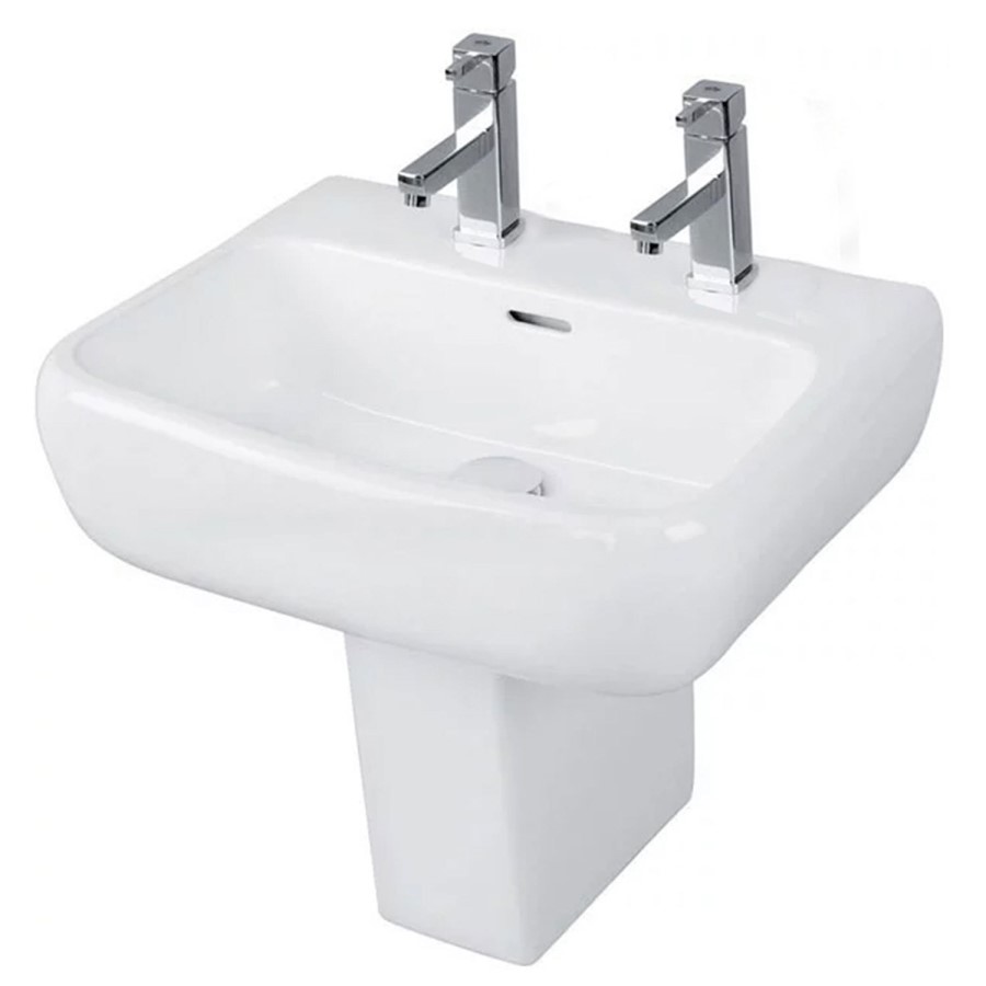 Rak Ceramics Rectangular Semi Pedestal Basin 520mm 2 Tap Hole