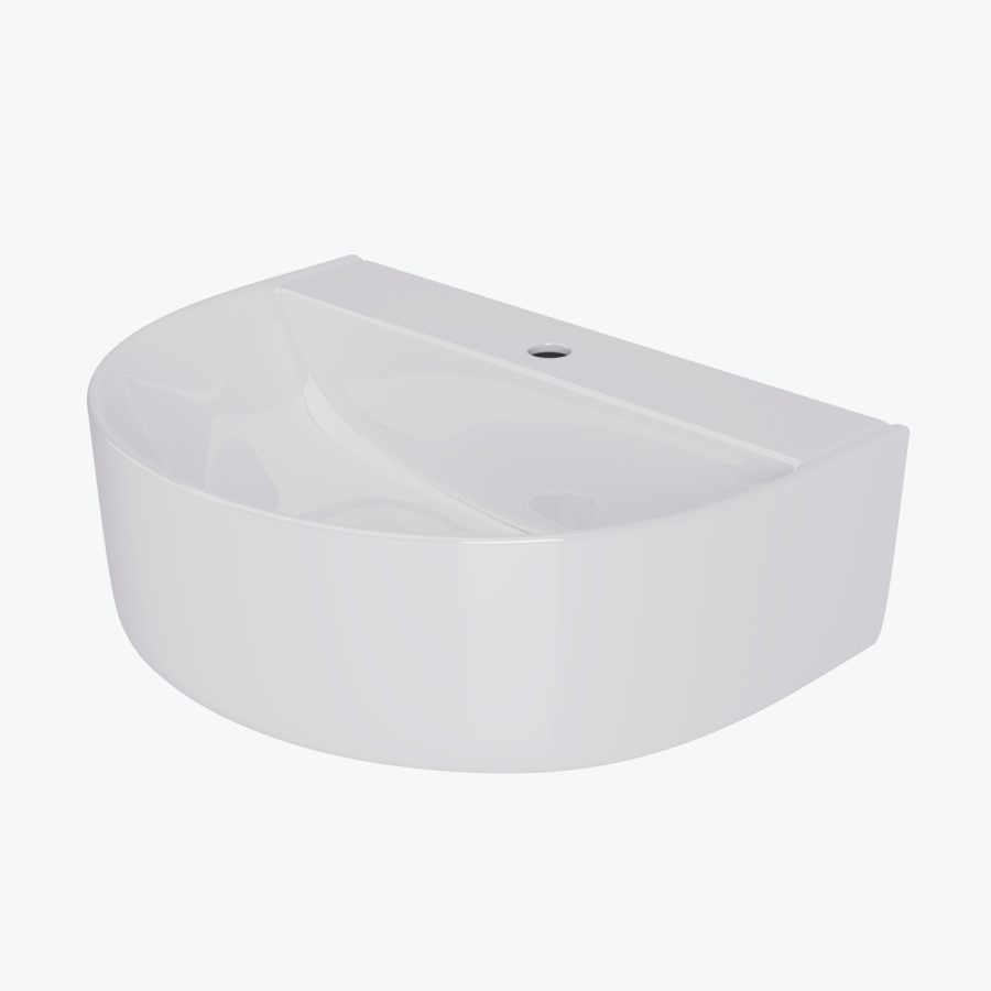 Round Wall Hung Basin 607mm with Chrome Tap Bottle Trap and Waste - Milos