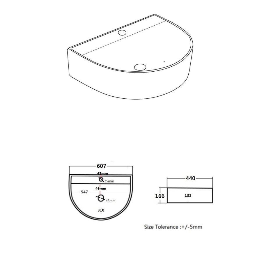 Round Wall Hung Basin 607mm with Chrome Tap Bottle Trap and Waste - Milos