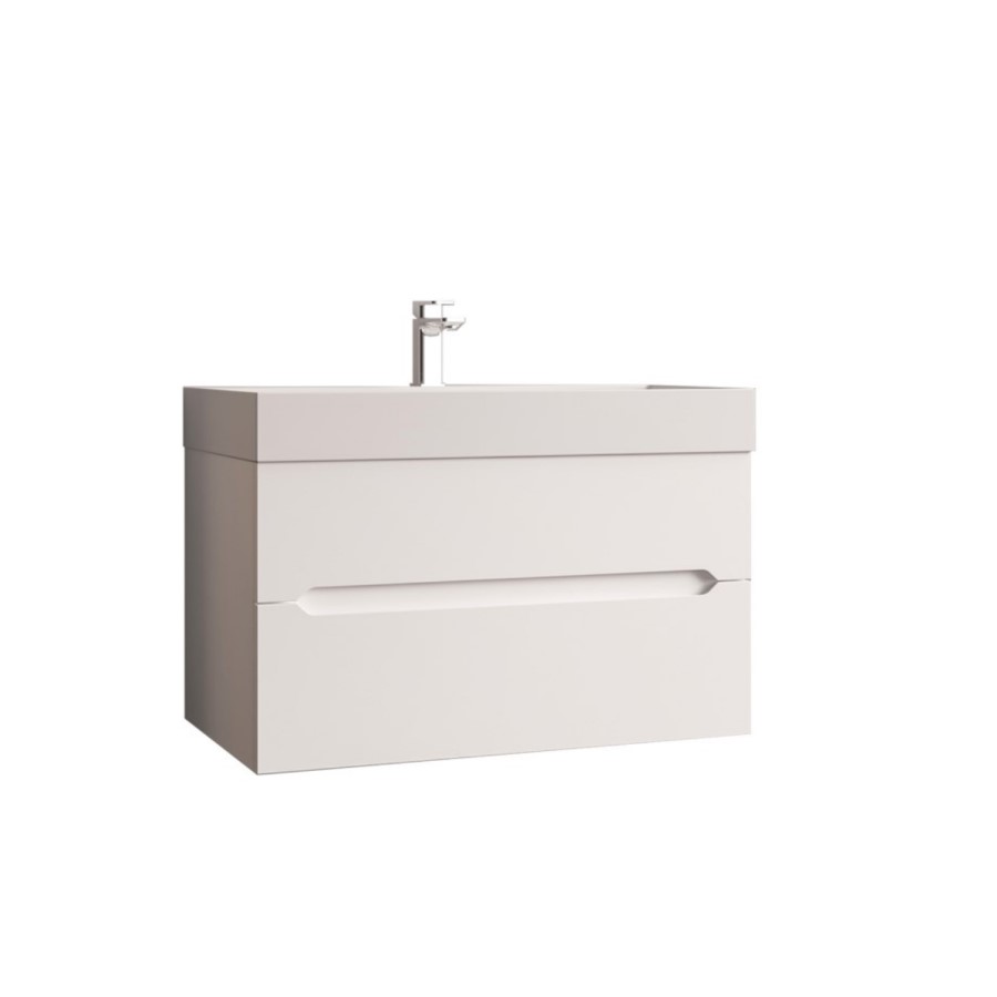 Grade A1 - 800mm Matt White Wall Hung Basin Vanity Unit - Morella