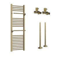 Brass Towel Radiator 1200 x 500mm with Pipe Kit and Straight Valves - Nazco