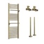 Brass Towel Radiator 1200 x 500mm with Pipe Kit and Straight Valves - Nazco