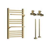 Brass Towel Radiator 650 x 500mm with Pipe Kit and Straight Valves - Nazco