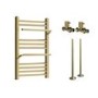 Brass Towel Radiator 650 x 500mm with Pipe Kit and Straight Valves - Nazco