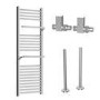 Chrome Towel Radiator 1200 x 500mm with Pipe Kit and Straight Valves - Nazco