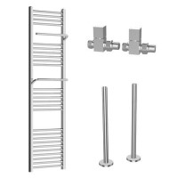 Chrome Towel Radiator 1600 x 500mm with Pipe Kit and Straight Valves – Nazco