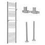 Chrome Towel Radiator 1600 x 500mm with Pipe Kit and Straight Valves – Nazco