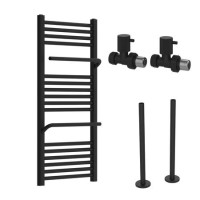 Black Towel Radiator 1000 x 500mm with Pipe Kit and Straight Valves – Nazco