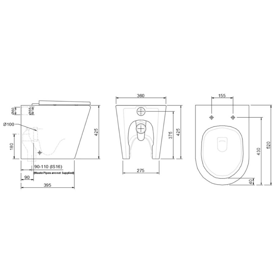 Back to Wall Rimless Short Projection Toilet with Soft Close Seat and Tornado Flush - Newport