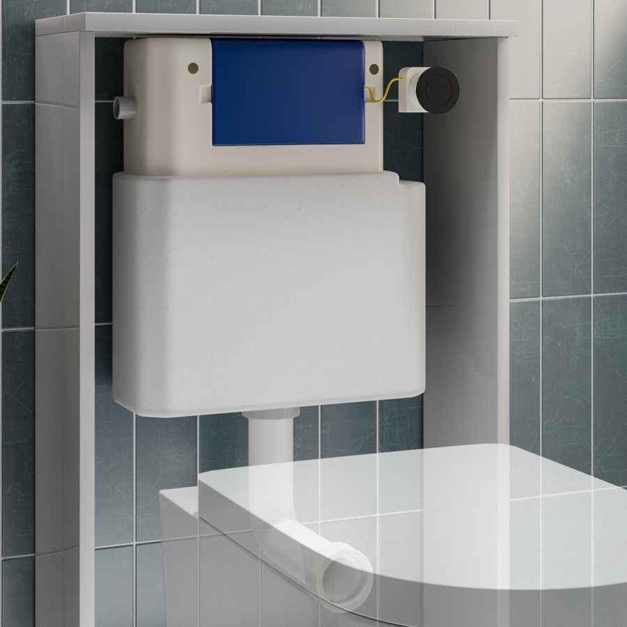 Albi Back to Wall Rimless Toilet with Soft Close Seat & Concealed Cistern With Matt Black Push Button