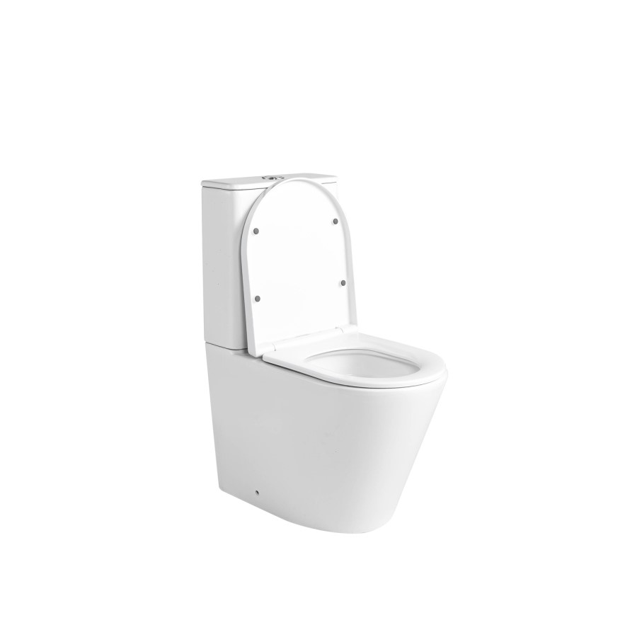 Close Coupled Rimless Closed Back Short Projection Toilet with Chrome Button and Tornado Flush - Newport