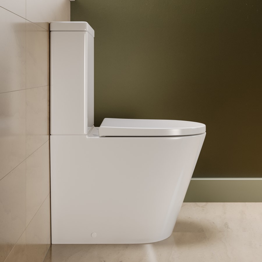 Close Coupled Rimless Closed Back Short Projection Toilet with Chrome Button and Tornado Flush - Newport