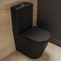 Matt Black Close Coupled Rimless Closed Back Short Projection Toilet with Chrome Button and Tornado Flush - Newport