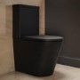 Matt Black Close Coupled Rimless Closed Back Short Projection Toilet with Brushed Brass Button and Tornado Flush - Newport