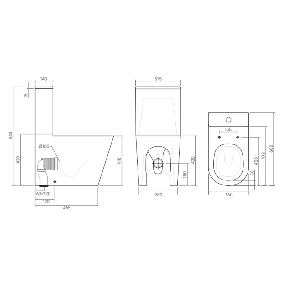Matt Black Close Coupled Rimless Closed Back Short Projection Toilet with Brushed Brass Button and Tornado Flush - Newport