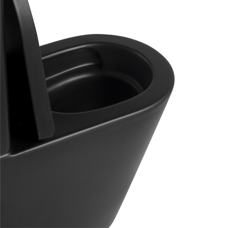 Matt Black Close Coupled Rimless Closed Back Short Projection Toilet with Brushed Brass Button and Tornado Flush - Newport