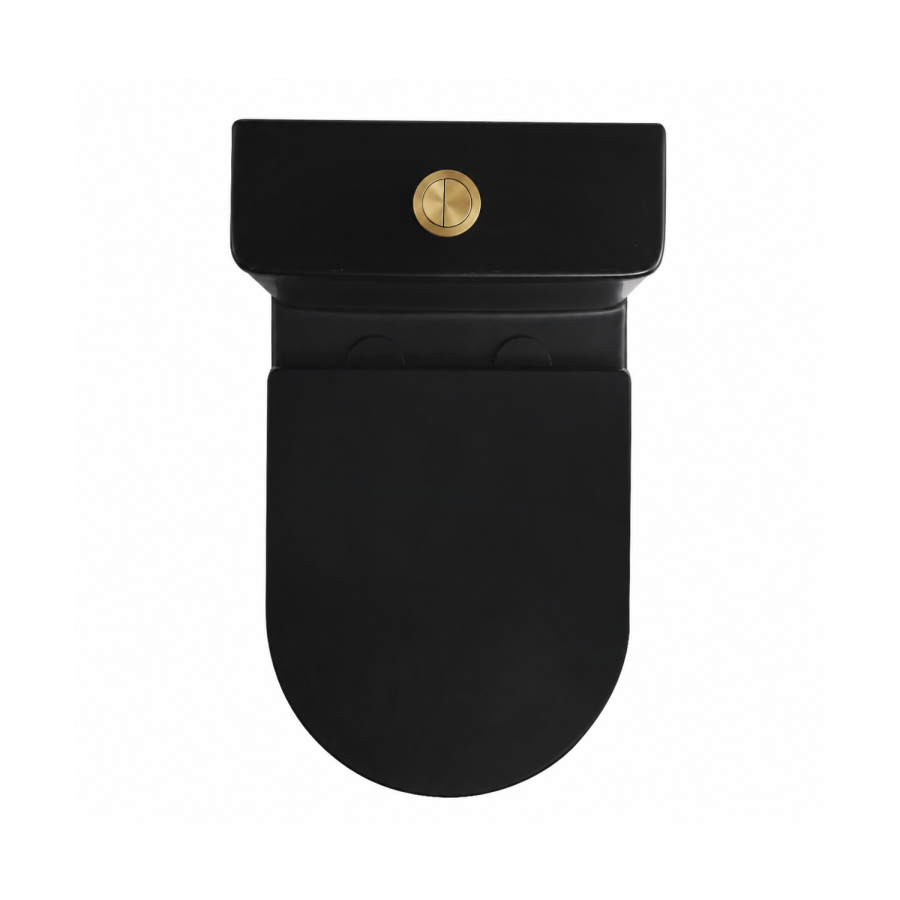 Matt Black Close Coupled Rimless Closed Back Short Projection Toilet with Chrome Button and Tornado Flush - Newport