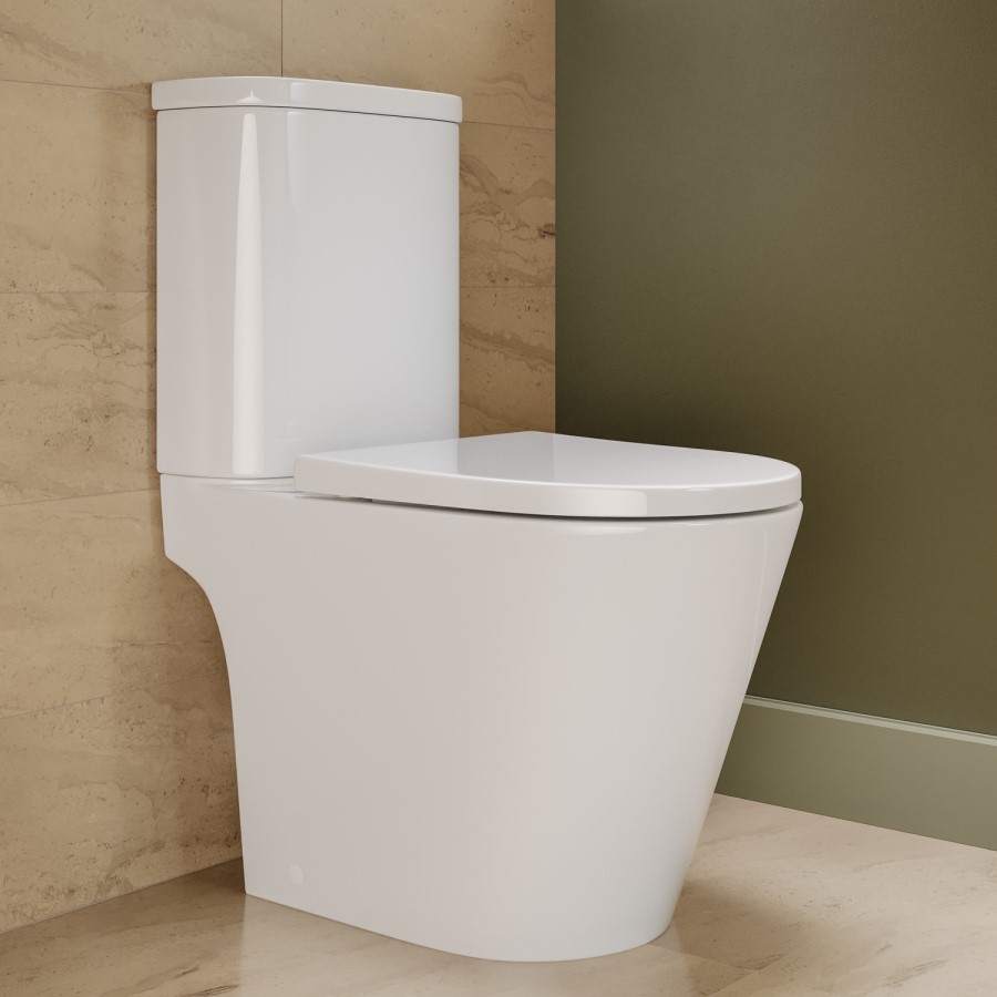 Close Coupled Rimless Open Back Short Projection Toilet with Black Button and Tornado Flush - Newport
