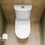 Close Coupled Rimless Open Back Short Projection Toilet with Brushed Brass Button and Tornado Flush - Newport