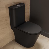 Matt Black Close Coupled Open Back Short Projection Toilet With Chrome Button -   Newport