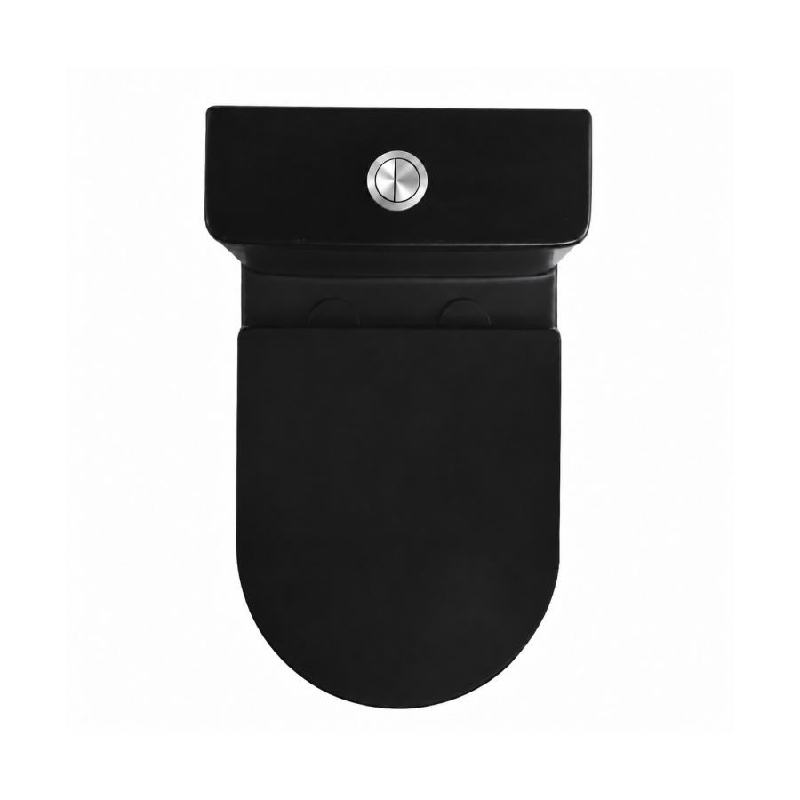 Matt Black Close Coupled Open Back Short Projection Toilet With Chrome Button -   Newport