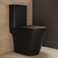 Matt Black Close Coupled Rimless Open Back Short Projection Toilet with Chrome Button and Tornado Flush - Newport