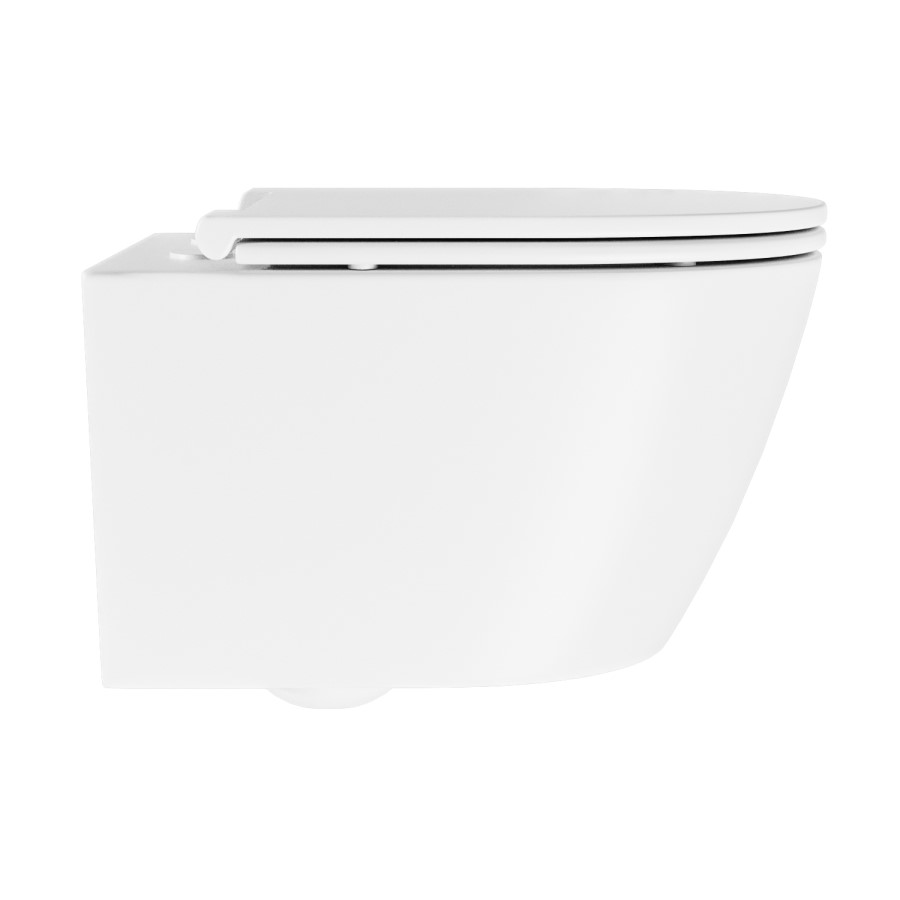 Matt White Wall Hung Rimless Toilet with Soft Close Seat, Matt Black Pneumatic Flush Plate, 820mm Frame & Cistern - Newport