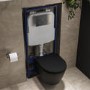 Matt Black Wall Hung Rimless Toilet with Soft Close Seat, Chrome Mechanical Flush Plate, 1168mm Frame & Cistern – Newport