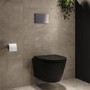 Matt Black Wall Hung Rimless Toilet with Soft Close Seat, Chrome Mechanical Flush Plate, 1168mm Frame & Cistern – Newport
