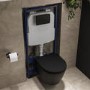 Matt Black Wall Hung Rimless Toilet with Soft Close Seat, Matt Black Pneumatic Flush Plate, 1170mm Frame & Cistern - Newport