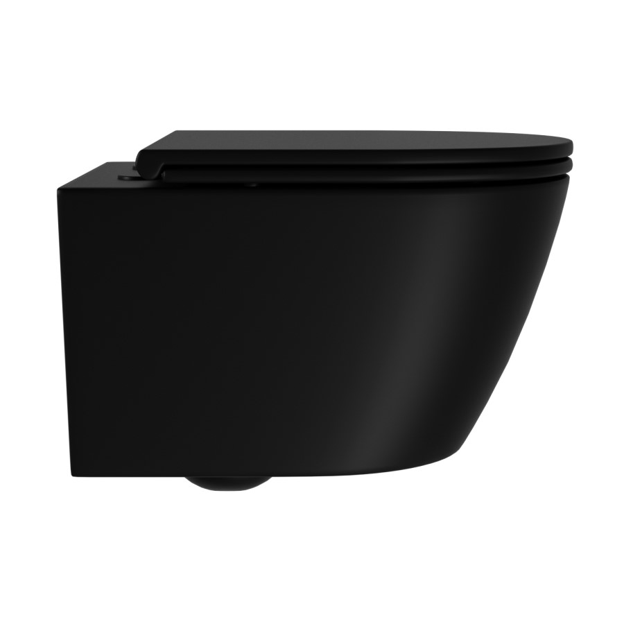 Matt Black Wall Hung Rimless Toilet with Soft Close Seat, Matt Black Pneumatic Flush Plate, 1170mm Frame & Cistern - Newport