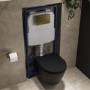 Matt Black Wall Hung Rimless Toilet with Soft Close Seat, Brushed Brass Pneumatic Flush Plate, 1168mm Frame & Cistern – Newport