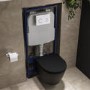 ONLY OPENED - Matt Black Wall Hung Rimless Toilet with Soft Close Seat, White Glass Sensor Pneumatic Flush Plate, 1170mm Frame & Cistern - Newport