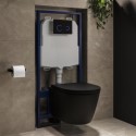 BUN/NEWWHMB/95076 Matt Black Wall Hung Rimless Toilet with Soft Close Seat, Black Glass Sensor Pneumatic Flush Plate, 1170mm Frame & Cistern - Newport