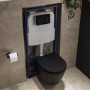 Matt Black Wall Hung Rimless Toilet with Soft Close Seat, Black Glass Sensor Flush Plate, 1168mm Frame & Cistern – Newport
