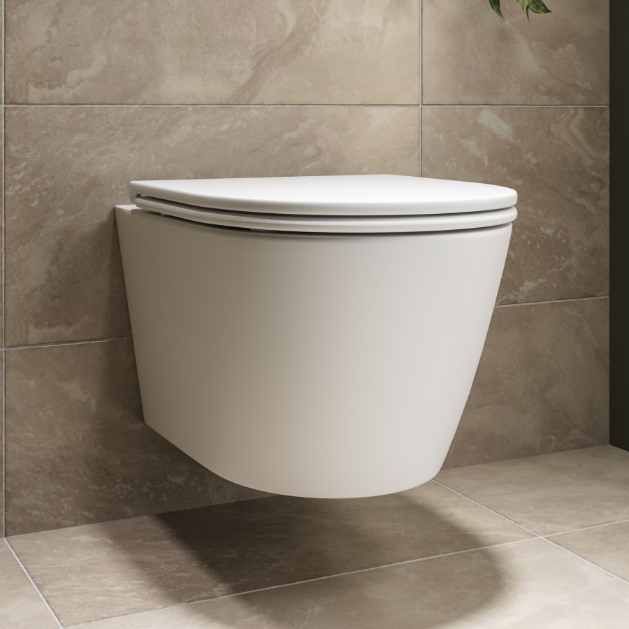 Matt White Wall Hung Rimless Short Projection Toilet with Soft Close Seat – Newport