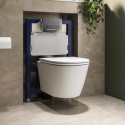 BUN/NEWWHMW/95051 Matt White Wall Hung Rimless Toilet with Soft Close Seat, Chrome Pneumatic Flush Plate, 820mm Frame & Cistern - Newport