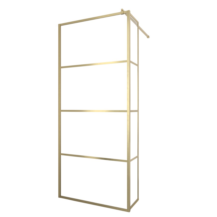 1000mm Brushed Brass Grid Shower Screen for Wet Room & Walk In Shower with 300mm Hinged Panel - Nova