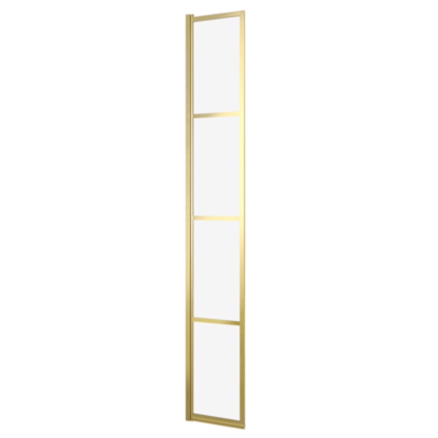 800mm Brushed Brass Grid Shower Screen for Wet Room & Walk In Shower with 300mm Hinged Panel - Nova