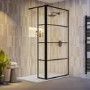1000mm Black Grid Shower Screen for Wet Room & Walk In Shower with 300mm Hinged Panel - Nova