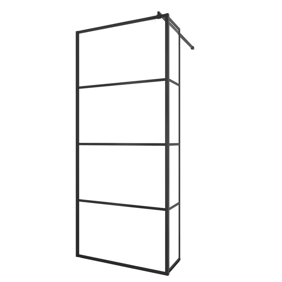 1000mm Black Grid Shower Screen for Wet Room & Walk In Shower with 300mm Hinged Panel - Nova