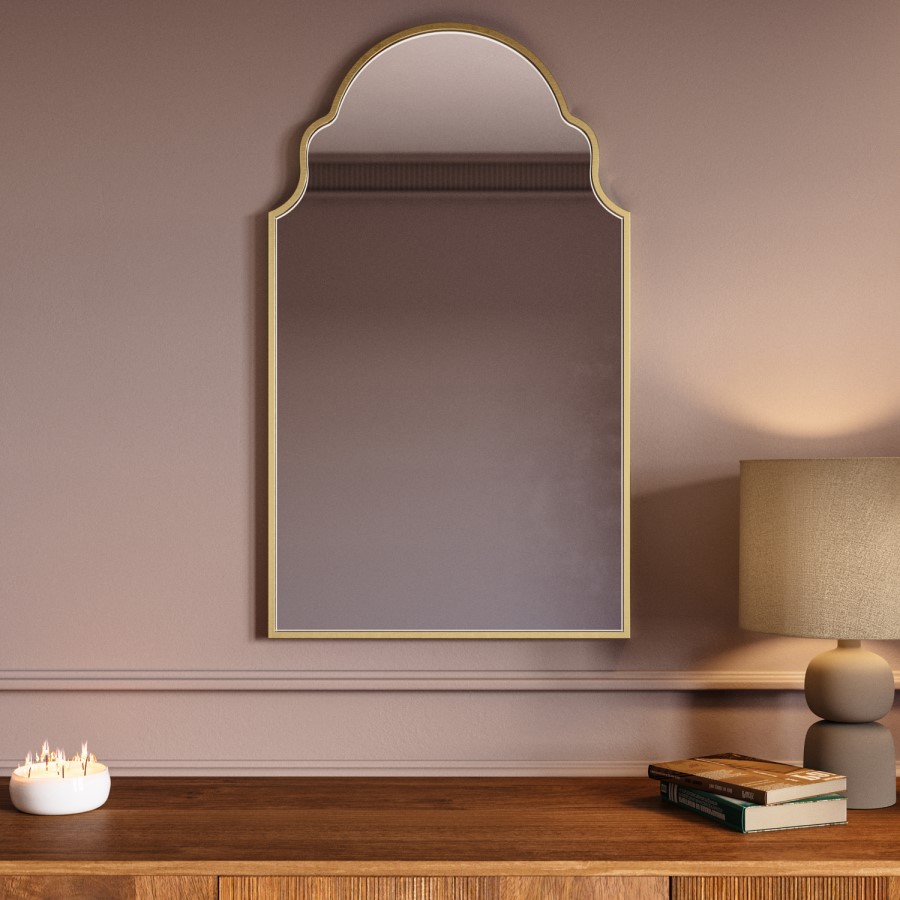 Arched Ornate Brass Mirror 50 x 80cm - Oberon
