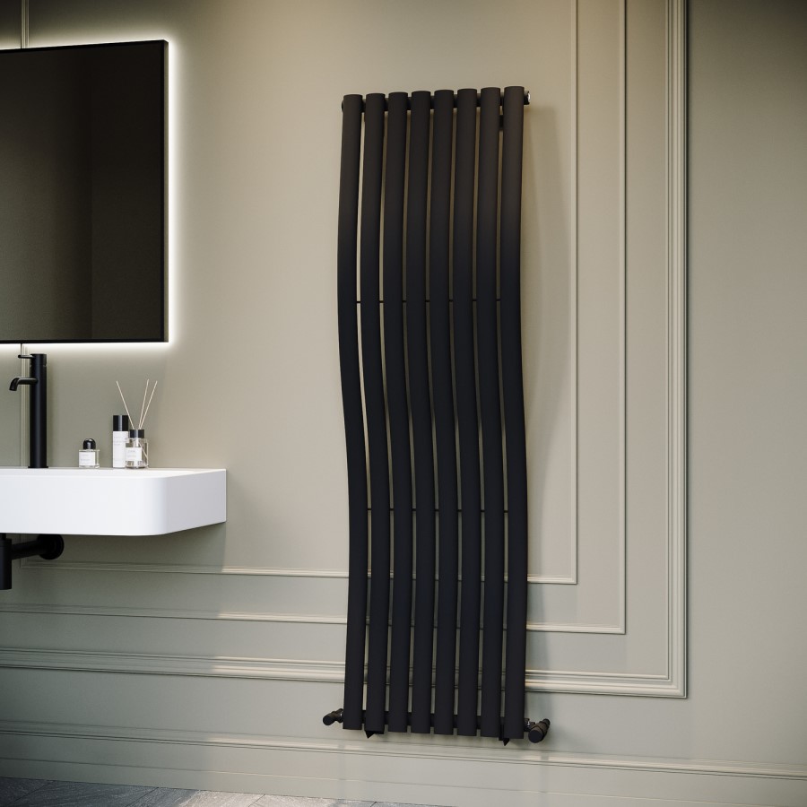 Black Vertical Wave Designer Single Panel Radiator 1600 x 470mm - Opala