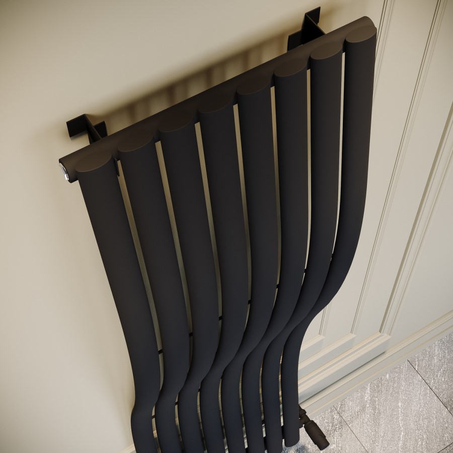 Black Vertical Wave Designer Single Panel Radiator 1600 x 470mm - Opala