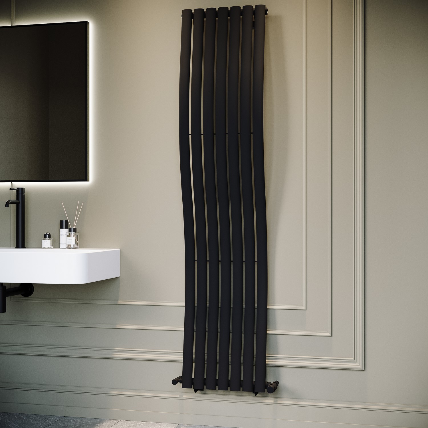 Black Wavy Radiator Black Vertical Wave Designer Single Panel Radiator 1800 x 400mm - Opala ...