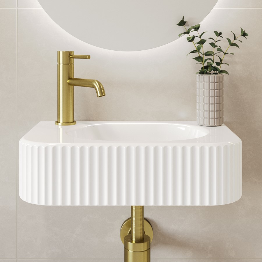 White Rectangular Fluted Wall Hung Basin 410mm - Oregon