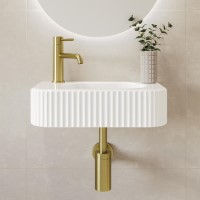 Rectangular Fluted Wall Hung Basin 410mm with Brass Tap Bottle Trap and Waste - Oregon Rectangular Fluted Wall Hung Basin 410mm with Brass Tap Bottle Trap and Waste - Oregon