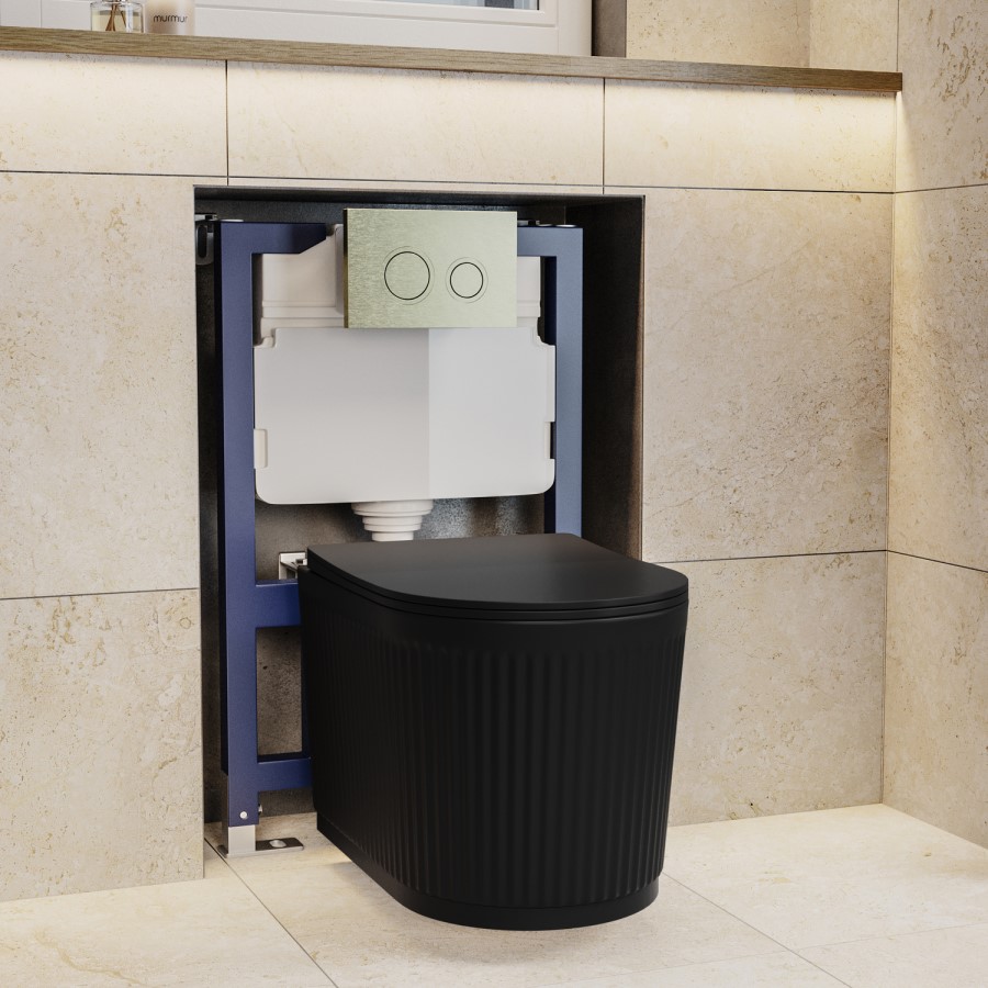 Matt Black Fluted Wall Hung Rimless Short Projection Toilet with Soft Close Seat - Oregon