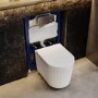 Fluted Wall Hung Rimless Toilet with Soft Close Seat, Chrome Pneumatic Flush Plate, 820mm Frame & Cistern – Oregon